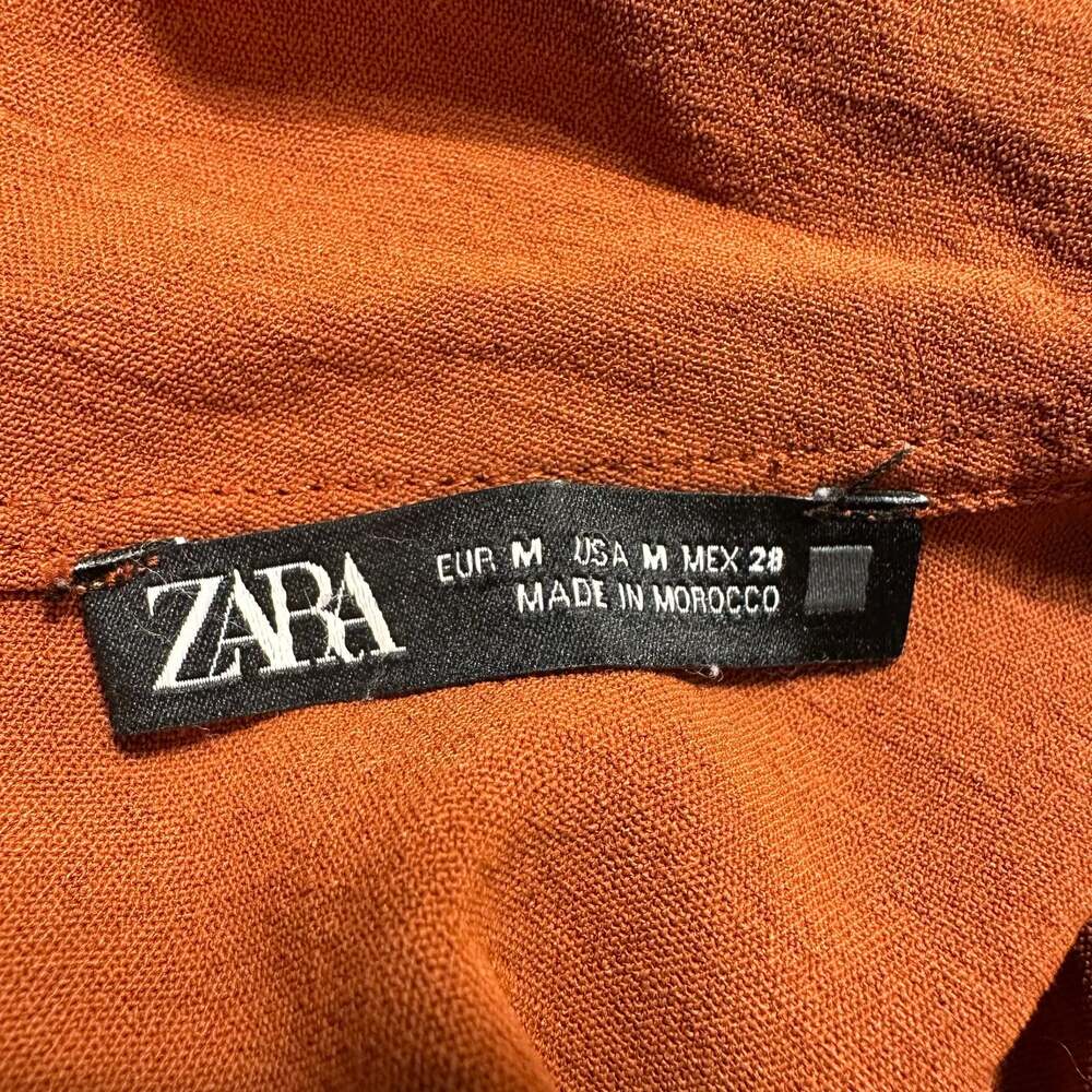ZARA Russet Orange Draped Asymmetric Collar Batwing Sleeve Blouse Quiet Luxury - Picture 4 of 9